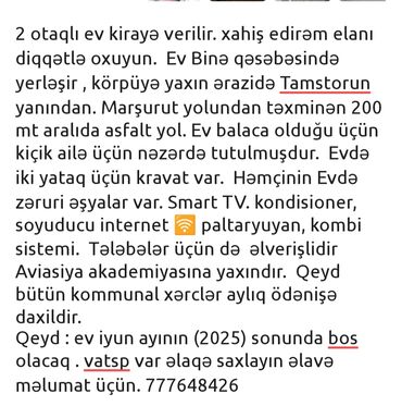 xacmazda kiraye evler 2022: 20 м², 2 комнаты, Комби, Газ, Электричество