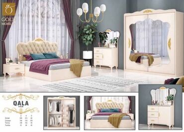 ангелина мебель: Двуспальная кровать, Шкаф, Трюмо, 2 тумбы, Турция, Новый