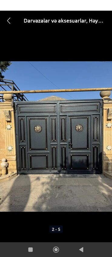 Həyət darvazaları: Dəmir Həyət darvazası, Yana açılan, Mexaniki, Qapı ilə, rəng - Qara — 2