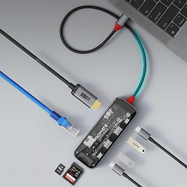 macbook kredit: (Çevirici) Promate 8-in-1 Transparent Ultra-Fast Multiport USB-C Hub — 1
