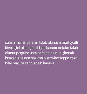 Təhsil, elm: Malyar tələb olunur, 6/1, İşəmuzd ödəniş, 6 ildən artıq təcrübə