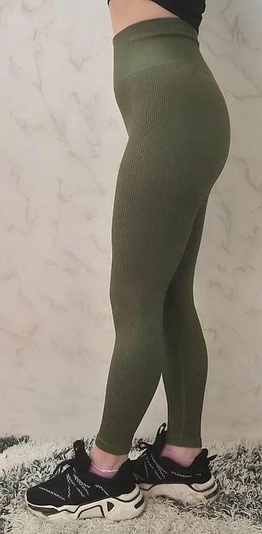 Helanke, biciklistički šortsevi: Ženske sportske helanke – maslinasto zelene - Visok struk sa širokim — 15