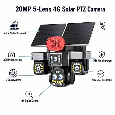 smart camera: 20MP 5-Lens 4G Günəş enerjili PTZ təhlükəsizlik kamerası - 4G + Günəş — 2