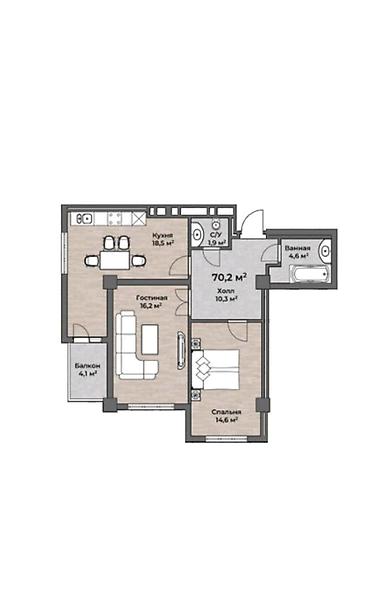 Продажа квартир: 3 комнаты, 70 м², Технопарк Элитка, 10 этаж, Свежий ремонт — 2