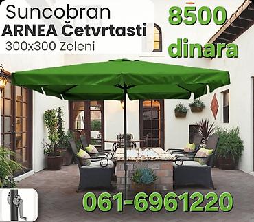 kamp stolice: Suncobran ARNEA, četvrtasti, zeleni. Dimenzije 300 x 300 cm. Centralni — 1
