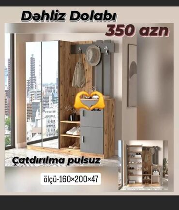 dehliz dolabi: Шкаф в прихожей, Новый, 2 двери, Купе, Прямой шкаф, Азербайджан