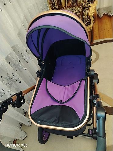 abc design 3 tec universal arabalar: Uşaq arabası – bənövşəyi-qara rəng, qızılı alüminium çərçivə. Yeni — 2