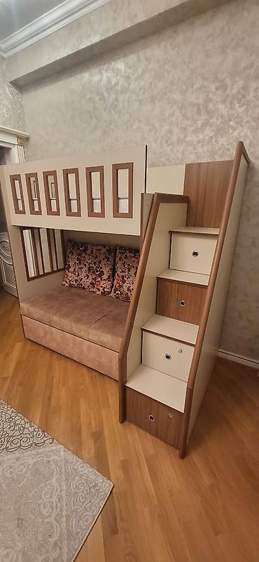 mdf panel: Uşaq otağı üçün çoxfunksiyalı iki mərtəbəli çarpayı-divan komplekti — 4