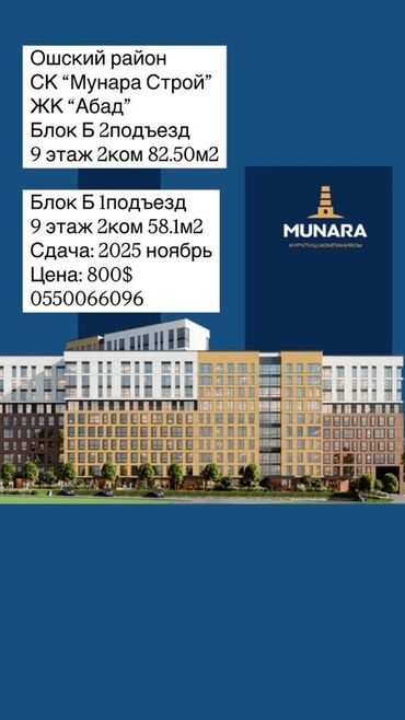квартира бишкек 1 комнатная аренда: 2 комнаты, 58 м²