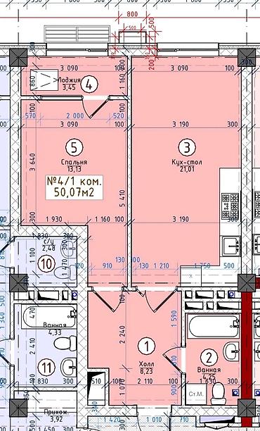 бишкек восток 5: Курулуп жатат, Жеке план, 1 бөлмө, 50 м² — 5