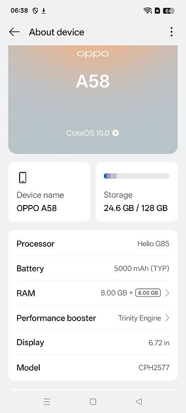 oppo 14f: Oppo A58 4G, 128 GB, rəng - Mavi, Sensor, Barmaq izi, İki sim kartlı — 10