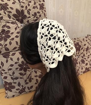 baş ortusu: Zərif əl işi kroşe saç örtüsü/bandana - Material: qalın, yumşaq — 3