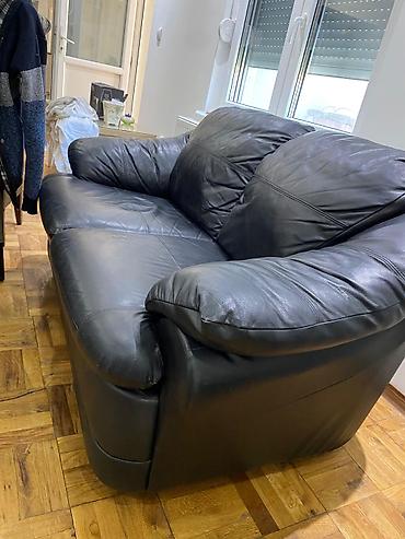 Sofe i kaučevi: Kožna garnitura – trosed i dvosed (crna) - Materijal: prirodna koža — 7