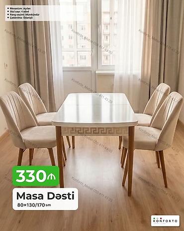 plastik stullar: Masa dəsti – 80×130/170 sm - Açılan mexanizm: masa ölçüsü 130 sm-dən — 1