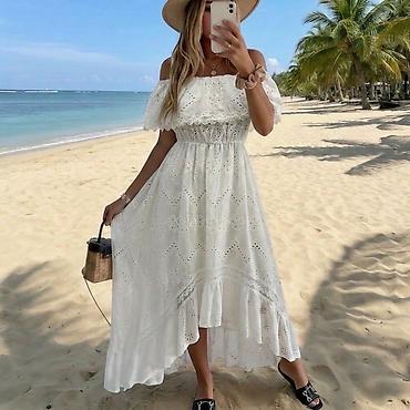 esprit bluza: Letnja bela midi/duga haljina od pamučne čipke (broderie anglaise). S — 1