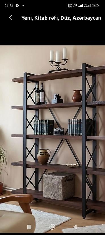 мебель полка: Sənaye üslubunda kitab rəfi - Material: toz boya ilə örtülmüş qara — 1