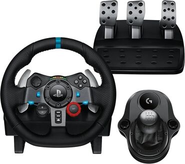 logitech g29 ucuz: Logitech G29, skorus (shifter) ilə birgə. Çox az müddət ev şəraitində