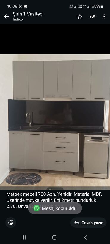 işlənmiş mətbəxi mebeli: Metbex mebeli 700 Azn. Yenidir. Material MDF. Uzerinde moyka verilir