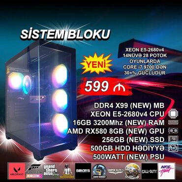 kompyuter igra: Sistem Bloku "Ruix DDR4 Gaming Xeon X99 2011V3 RX580 8GB” ⭐Tək Sistem