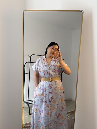 zara mango: Повседневное платье, Лето, Длинная модель, Лен, Трапеция, S, M, L — 4