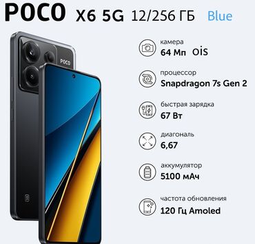 скупка старых телефонов: Poco X6, Б/у, 256 ГБ, цвет - Синий, 2 SIM