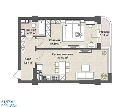 квартира ортосай: 2 комнаты, 62 м², Орто-Сай с. 2 этаж, ПСО (под самоотделку) — 2