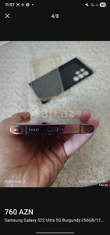 ən ucuz kompüter qiymətləri: Samsung Galaxy S22 Ultra, 256 GB, rəng - Bənövşəyi, Simsiz şarj — 4