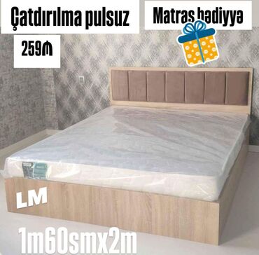 metlax qiymetleri 2022: Новый, Двуспальная кровать, Без подьемного механизма, С матрасом, Без выдвижных ящиков