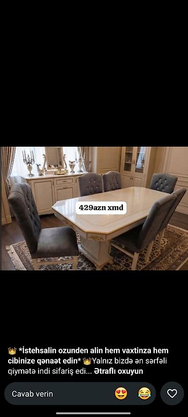 Qonaq otağı üçün, Yeni, Açılmayan, Dördbucaq masa, 6 stul