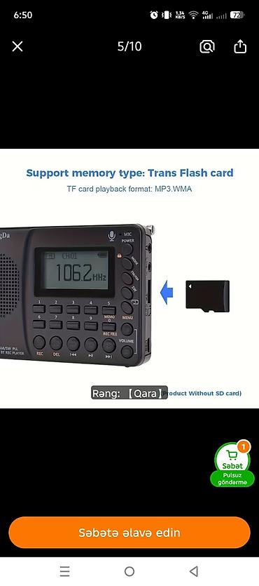 mikrofon qiymetleri: HanRongDa K-603 portativ radio və media pleyer Xüsusiyyətlər: - Tam — 7