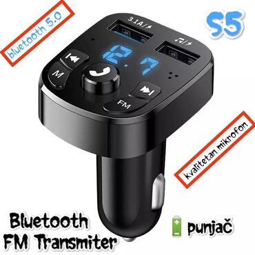 auto oprema: S5 - Mini Bluetooth FM transmiter zvuka za auto + punjač za telefon