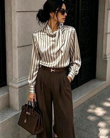 ženske košulje i bluze: Elegantna ženska bluza sa prugama i mašnom na kragni
2400din — 4