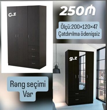 kreditle dolablar: *Dolabı 3 qapılı 250 Azn* ✔️İstehsal Rusiya Laminat 18/lik ✔️Rəng