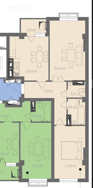 продажа квартир в жк софия: 2 комнаты, 71 м², 7 этаж, ПСО (под самоотделку)