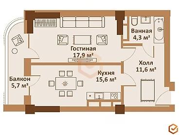 меридиан жк: 1 комната, 55 м², 8 мкр Элитка, 4 этаж, ПСО (под самоотделку) — 2
