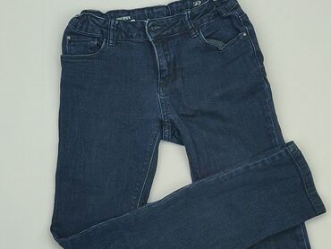 beżowe jeansy szerokie: Spodnie jeansowe, 10 lat, 134/140, stan - Bardzo dobry