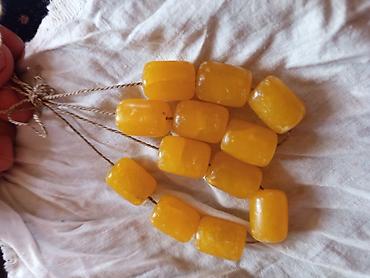 qizil uzukler type 1: Kəhrəba rəngli iri muncuq dəsti - Material: sarı rəngli, silindrik — 5