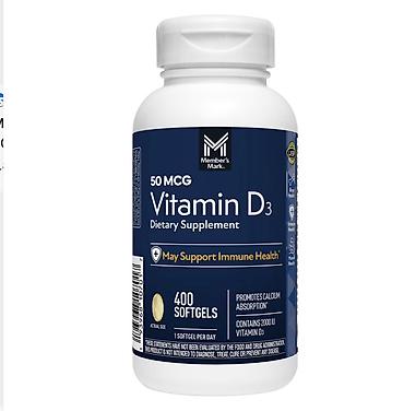 Member’s Mark Vitamin D3 – 50 mcg (2000 IU), 400 softgel - Qida