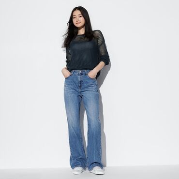 бордовые джинсы женские: Трубы, Uniqlo, Япония, Высокая талия