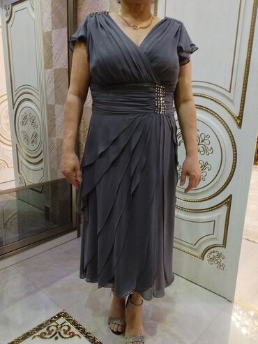 Ziyafət donları: Zərif tünd-boz rəngli ziyafət/gecə paltarı - Uzunluq: midiyə yaxın — 2