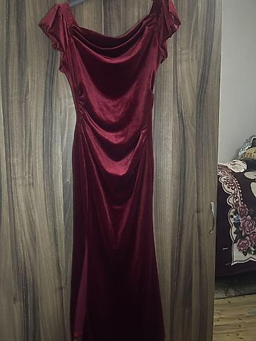 tulum geyim: Qırmızı məxməri uzun ziyafət geyimi - Material: yumşaq, parıltılı — 2