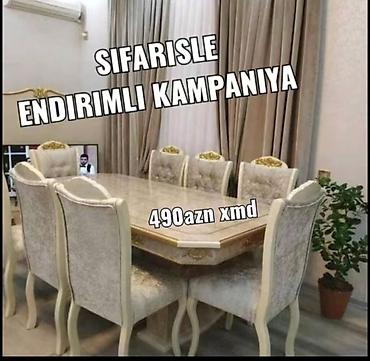 qədimi stol: Sifarişlə endirimli kampaniya! Yemək otağı dəsti – mərmər naxışlı — 1