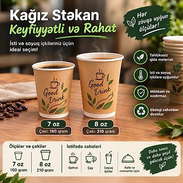 birdəfəlik stəkan: 🔹 7 oz 🔹 8 oz 🔹 14 oz ✅ İsti və soyuq içkilər üçün ✅ Möhkəm və rahat — 1