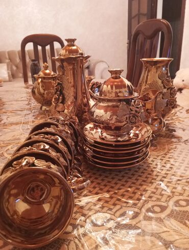 ванна на ножках: Çay dəsti, rəng - Qızılı, Farfor, 6 nəfərlik