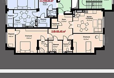 Продажа квартир: 3 комнаты, 89 м², Кок-Жар ж/м Элитка, 9 этаж, ПСО (под самоотделку) — 7