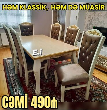 Komodlar: *Masa 6 stul 490Azn💥* ✔️Masa ölçü 90x160/ 200 ✔️Masa mdf akril boya