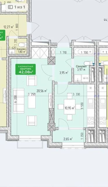 квартира берилет моторс: 1 комната, 42 м², Элитка, 13 этаж, ПСО (под самоотделку)