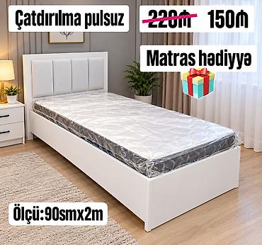 Ağ rəngli tək nəfərlik çarpayı - Ölçü: 90 sm x 200 sm - Yüksək bel