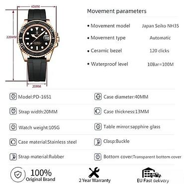 Ručni satovi: PAGANI DESIGN PD-1651 - Rose gold - YACHT MASTER - Automatik Potpuno — 6