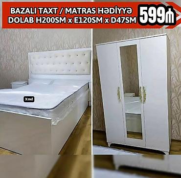 taxt dosəyi: Yataq otağı dəsti - Bazalı taxt: Ağ rəngli, yumşaq düyməli başlıqla — 1